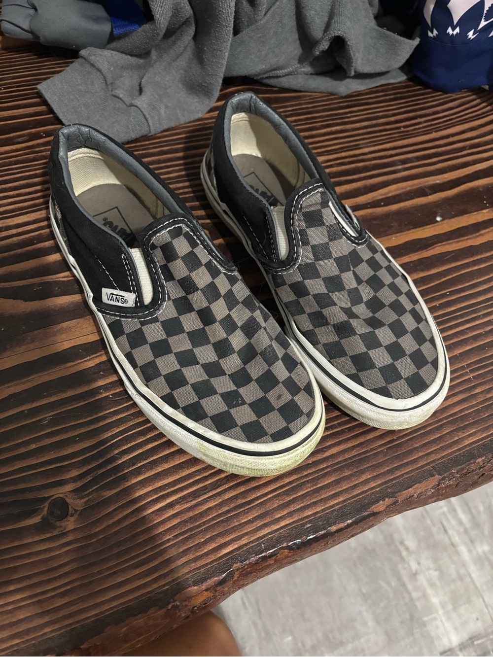 Vans Kids Slip-On Checkerboard Shoes - Black and Gray